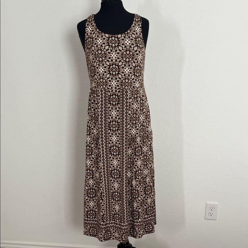 J.Jill Sleeveless Brown and Cream Patterned Maxi Dress - Picture 2 of 16